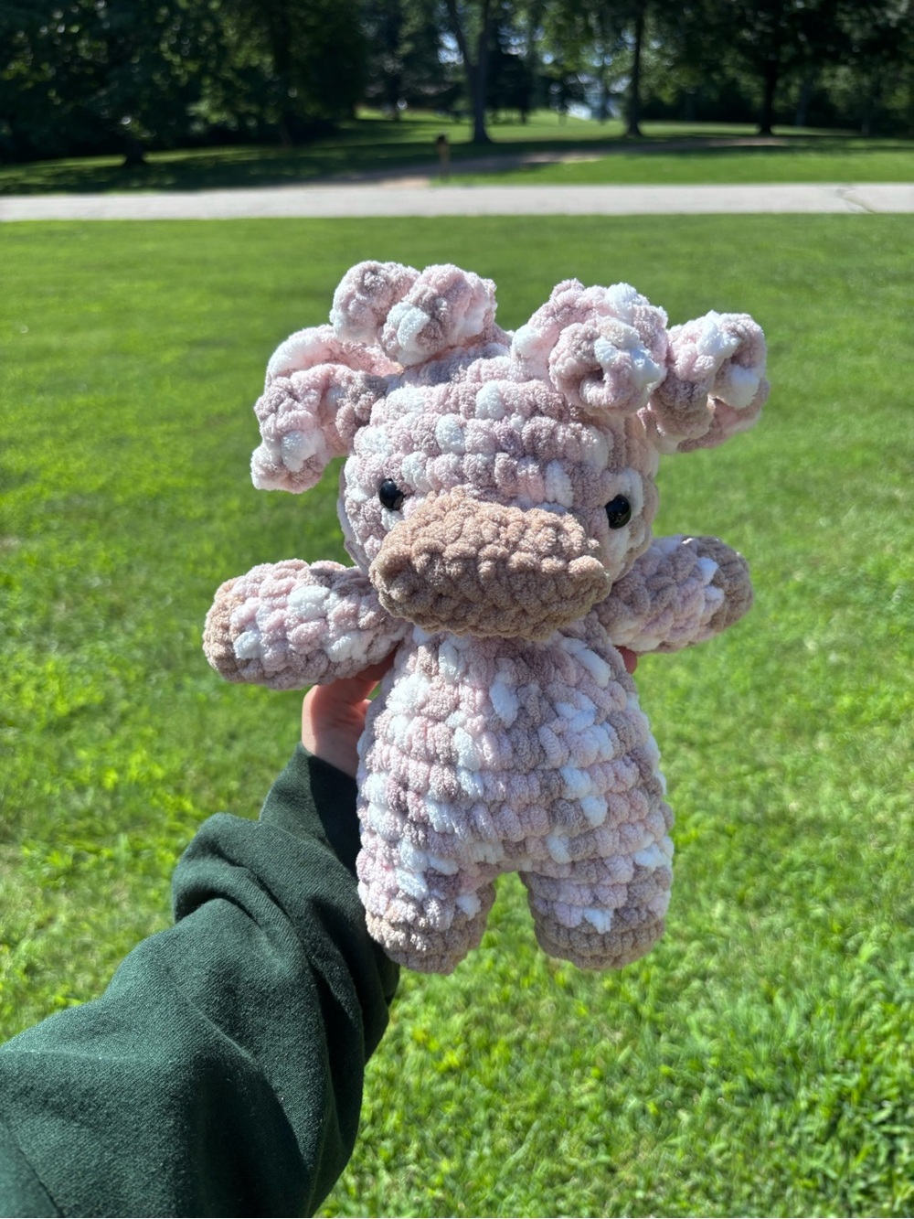 Plush Crochet Pink & Cream Stuffed Highland Cow